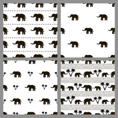 Set of the seamless patterns with elephants.