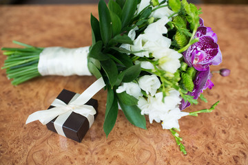 Beautiful wedding bouquet with orchid. Closeup