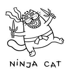 Fat ninja cat with two sais. Isolated vector illustration.