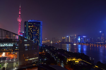 City view at night with Oriental Pearl Tower Shanghai, China