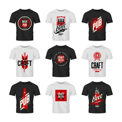 Modern craft beer drink vector logo sign for bar, pub, brewery or brewhouse isolated on t-shirt mock up.