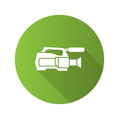 Video camera flat design long shadow glyph icon