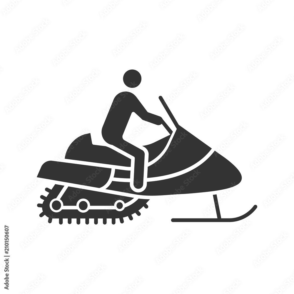 Poster man driving snowmobile glyph icon