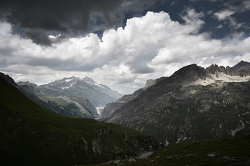Beautiful landscape on the  Route des Grandes Alpes with Col de l'Iseran mountain pass who connects Italy to France.
