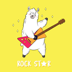 Cute cartoon lama, doodle vector. character sticker patche © yepifanovahelen