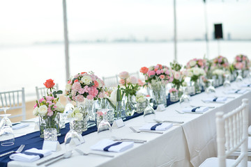 Beach Wedding Ceremony on the beach with sea and sky in romantic