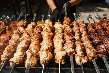 Grilled barbecue meet on skewer