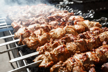 Grilled barbecue meet on skewer