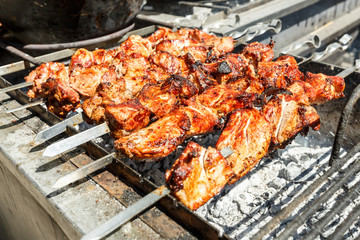 Grilled barbecue meet on skewer