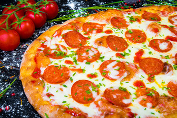 fresh italian classic original pepperoni pizza background