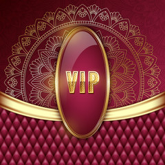 Elegant VIP invitation card with golden ribbons and ethnic mandala ornament. Vector Illustration