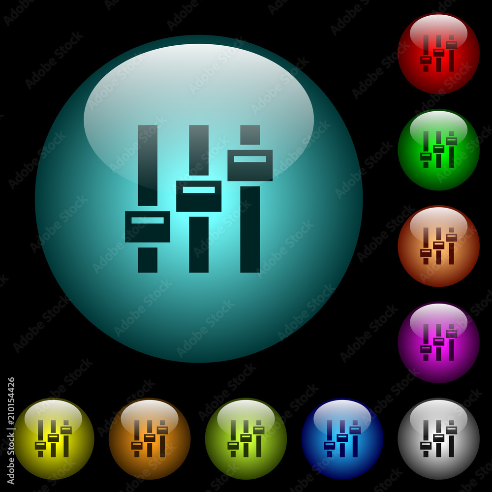 Poster adjust icons in color illuminated glass buttons