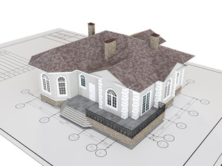 Classic house on drawing isolated. Building, architecture exterior.