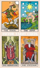 Tarot cards deck colorful vector illustration with magic and mystic graphic details 