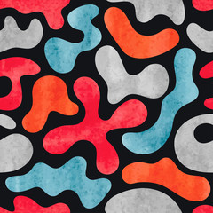 Aquarell Graffiti nahtlose Muster. Vektor bunter geometrischer abstrakter Hintergrund in den Farben Rot, Orange und Blau.