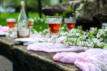Beautiful backdrop - a festive table in the garden