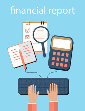 Accounting, taxes, audit, calculation, data analysis, reporting concepts. illustration flat design.