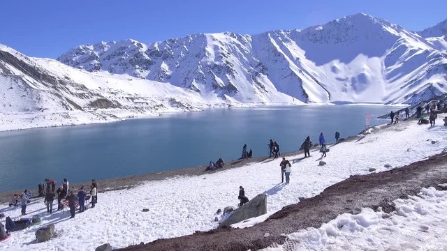 landscape of mountain snow and lagoon
