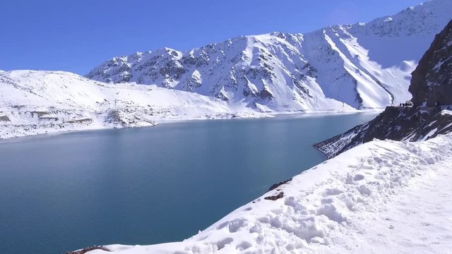 landscape of mountain snow and lagoon