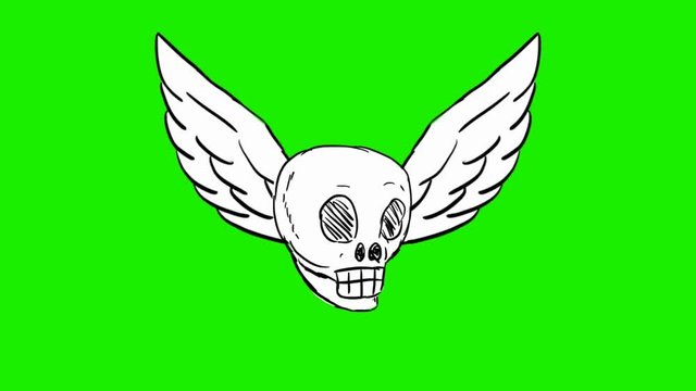 skull - 2d animated wings - green screen