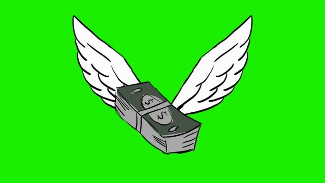 money stack - 2d animated wings - green screen
