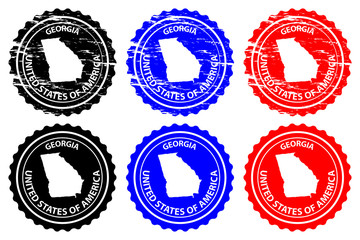 Georgia - rubber stamp - vector, Georgia (United States of America) map pattern - sticker - black, blue and red 