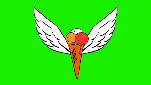 ice cream - 2d animated wings - green screen