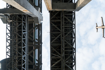 Factory buildings, pipes and industrial structures