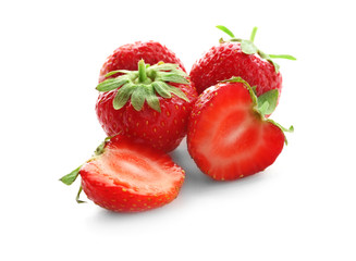 Ripe red strawberries on white background