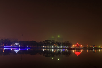 night landscape, pavilion on the river