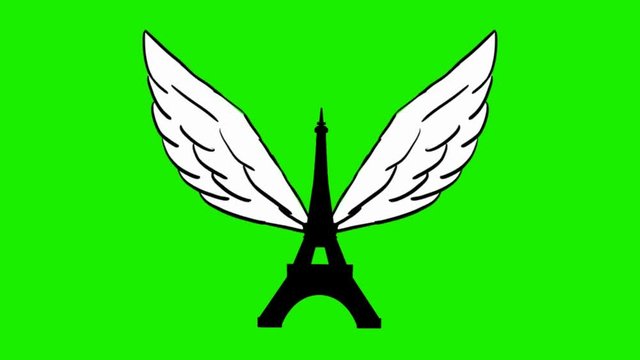 eiffel tower - 2d animated wings - green screen