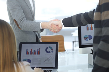 close up. handshake business partners in a modern office