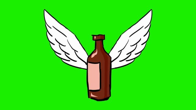 bottle - 2d animated wings - green screen