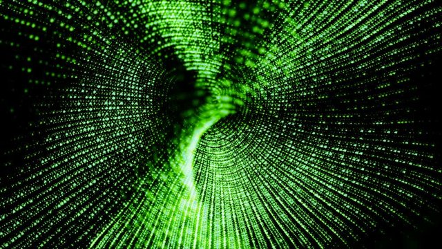 Abstract green color digital particles environment motion background