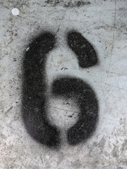 Written Wording in Distressed State Typography Found Number Six 6
