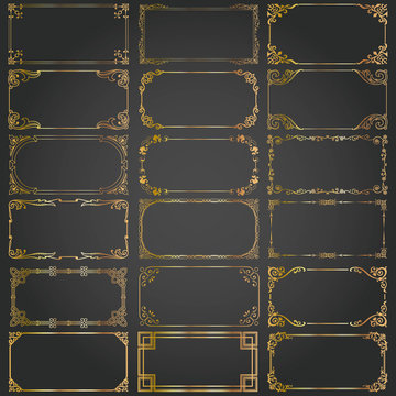 Decorative rectangle frames and borders set vector gold