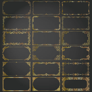 Decorative rectangle frames and borders set vector gold