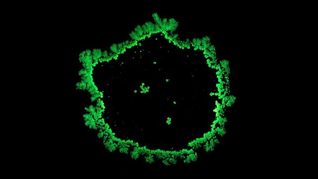 Drop drying with crystals growth. Time lapse of crystallization process under microscope. Separated on pure black background, contains alpha channel.