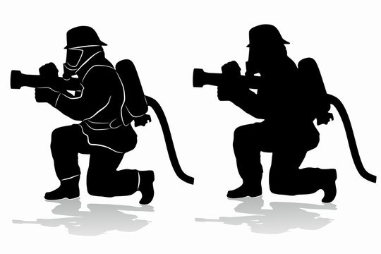 silhouette of a fireman, vector draw