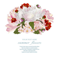 Template for greeting cards, wedding decorations, sales.Vector floral composition with summer flowers. Spring or summer design.