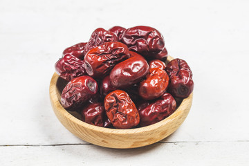 Jujube, Chinese dried red date fruit on white