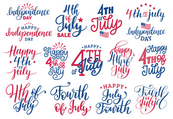 Fourth of July, handwritten phrases set for greeting card,banner etc.Vector calligraphy collection for Independence Day.