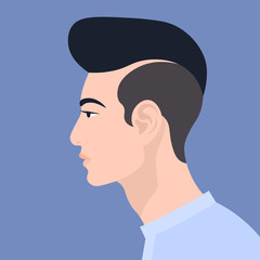 Asian man. The guy's head in profile. Portrait. Avatar. Vector Flat Illustration