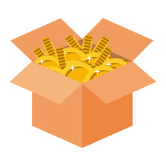 box with bitcoins coins commerce technology vector illustration design