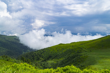 Bavarian Alps with blue sky with clouds