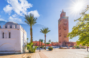 Koutoubia Mosque minaret at Medina quarter of Marrakesh, Morocco