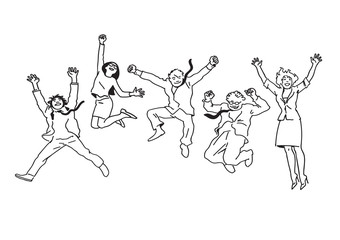 Business people men and women jumping for joy. Vector.