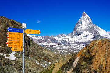 Guidepost Between Gornergrat and Zermatt for Hikers.
