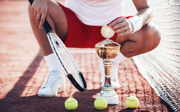 Tennis champion. Tennis player on the court, close up photo. Sport, recreation concept
