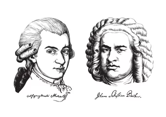 Deurstickers Wolfgang Amadeus Mozart and Johann Sebastian Bach. Vector. © Olena